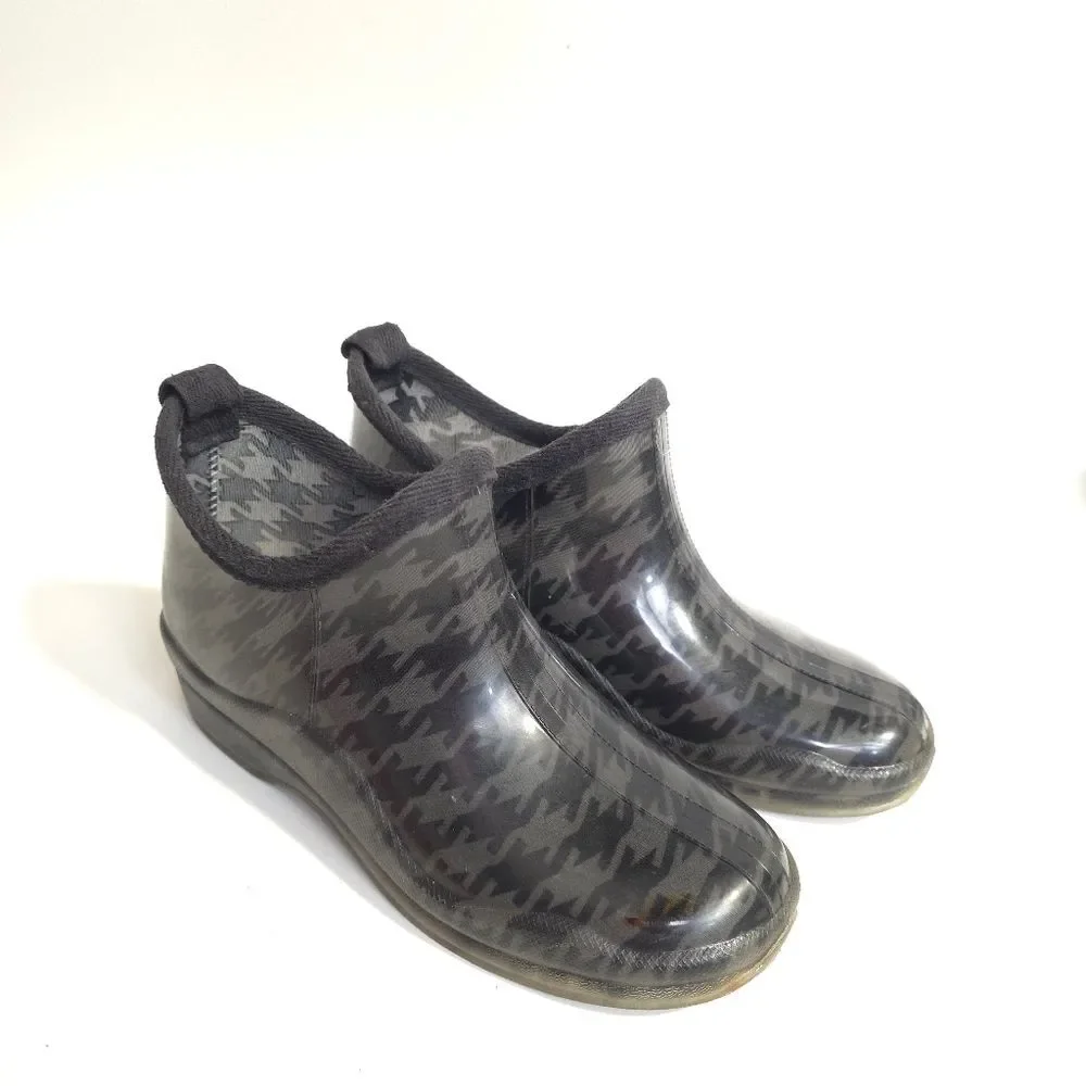 Capelli New York Houndstooth Rain Boots Waterproof Slip On Garden Boots Size 7